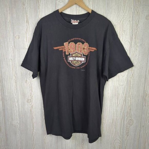Vintage 1996 Harley Davidson Men’s XL Black Shory Sleeve Shirt Made in USA - Picture 1 of 4